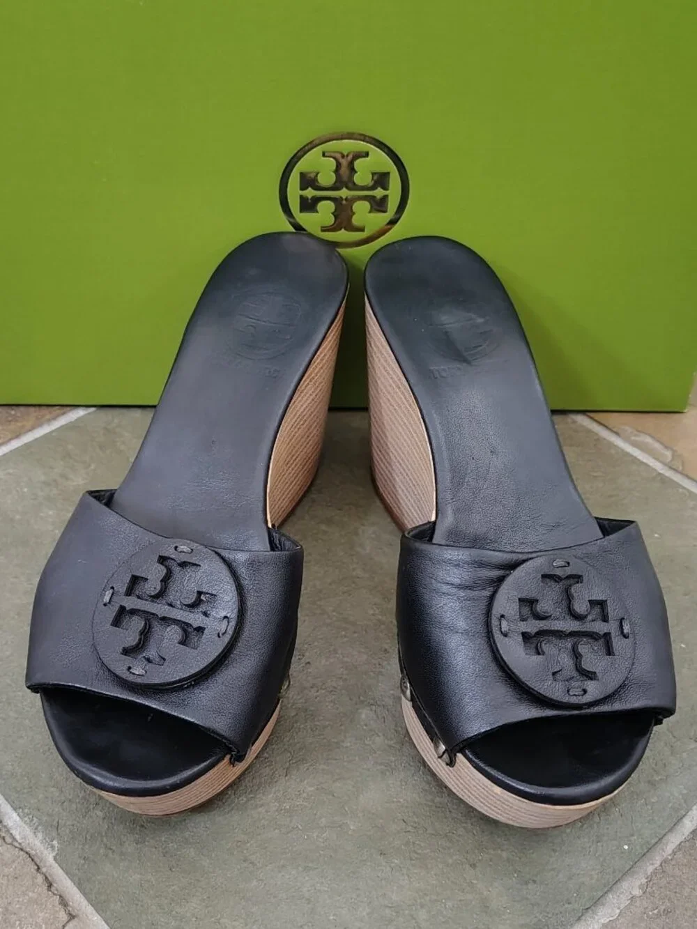 Tory Burch Black Leather Wedge Sandal